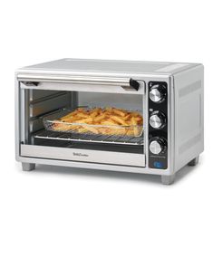 a toaster oven that has some food in it