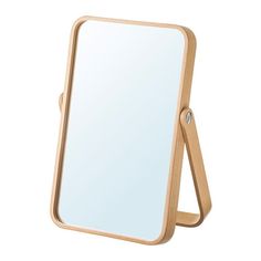 a wooden mirror on a white background with clippings to the bottom and sides