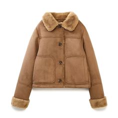 F00210910-101 Faux Shearling Jacket, Fur Leather Jacket, Leather Jacket Style, Faux Suede Jacket, Suede Coat, Long Sleeves Coats, Fall Coat, Warm Jacket, Solid Clothes