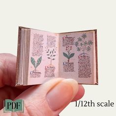 a hand holding an open book with plants on it