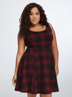 Plaid Textured Skater Dress, STANDARD PLAID Plaid Skater Dress, Torrid Fashion, 90's Vibes, Flared Skater Skirt, Style List, Christmas Sparkle, Drew Barrymore, Torrid Dresses, Curvy Girl Fashion