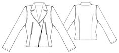 the front and back views of a women's jacket, with buttons on each side