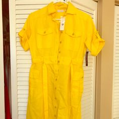 Yellow New With Tags Shirt Dress. Button Down With Wrap Belt. Comfy Cotton/Linen Blend. Cheap Yellow Shirt Dress For Spring, Cheap Casual Yellow Shirt Dress, Wrap Belt, New York And Company, Yellow Dress, Dresses Xs, Cotton Linen, Linen Blend, New Dress