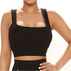 Brand New Never Been Worn Brand: Fashion Nova Size: M Color: Black Casual Black Crop Top For Night Out, Chic Black Cropped Crop Top, Chic Black Stretch Crop Top, Trendy Black Crop Top For Day Out, Trendy Black Crop Top For Night Out, Peach Crop Top, Leopard Print Cami, Leopard Print Fashion, Black Cami