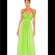 Alc Lime Green Gown. Size 12. Green Gala Gown With Pleated Bodice, Green Pleated Bodice Evening Dress For Gala, Green Evening Dress With Pleated Bodice For Gala, Spring Floor-length Evening Dress With Pleated Bodice, Spring Evening Dress With Pleated Bodice, Floor-length, Green Pleated Bodice Evening Dress, Green Pleated Bodice Evening Dress For Cocktail, Spring Evening Gown With Pleated Bodice, Green Midi Dress With Pleated Bodice For Evening