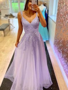 Silhouette: A Line Waist: Natural Sleeve Length:?Sleeveless Fabric: Tulle, Lace Shown Color: Lilac Built-In Bra: Yes Formal Graduation Dresses, Lilac Formal Dress, Prom Dresses Purple, Lilac Prom Dresses, Formal Dresses Graduation, Dresses 2022, Amazing Clothes, Lace Formal Dress, Long Prom Dresses