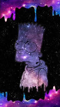 an image of the simpsons in space with paint drips all over his face and body