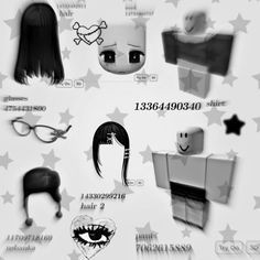 an assortment of different types of hair and eyeglasses on a white background with stars