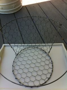 a white tray with chicken wire on it