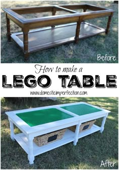 an old coffee table turned into a dog house with the words how to make a lego table