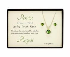 Vibrant green Peridot pendant necklace with matching earrings, the 6mm (1/4”) peridot gemstone is a natural gemstone and is the August birthstone. It’s complimented with a 1/10 silver filled curb chain, available in 16”, 18" or 20” length. Earrings are available in 4mm (1/8”) or 6mm (1/4”) gemstone.► Sterling silver pendant with 6mm Peridot natural gemstone► 16”, 18”, 20 " silver filled curb chain, choose from menu► Sterling silver posts and ear nuts, 4mm or 6mm gemstone, choose from drop down m Hypoallergenic Jewelry For May Birthstone Gift, Peridot Birthstone Necklace For May, Peridot Birthstone Jewelry Gift, Green Birthstone Necklace For May Birthday Gift, Green Birthstone Jewelry For Mom, Green Birthstone Jewelry As Gift For Mom, Green Peridot Jewelry For Gift, Green Gemstone Jewelry For Birthday Gift, Green May Birthstone Necklace For Birthday