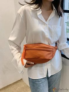 BirdinBag - Polyester Orange Casual Fanny Pack with Zip Front Orange Bag, Word Wrap, Waist Bags, White Space, Travel Companion, Sling Bag, Fanny Pack, Color Orange, Polyester Material