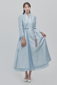 KOODING carries the latest LEESLE dresses. KOODING is the global leading shopping website in providing authentic Korean fashion, beauty and lifestyle items, including clothing, cosmetics, shoes, accessories, and bags in affordable, fast, easy, and safe way. Elegant Hanbok For Spring Wedding, Elegant Wedding Hanbok For Spring, Traditional A-line Spring Dress, Fitted Hanbok For Spring Wedding, Spring Wedding Hanbok, Elegant Fitted Long Sleeve Hanbok, Korean Traditional Fashion, Modern Hanbok Dress, Traditional Korean Clothing