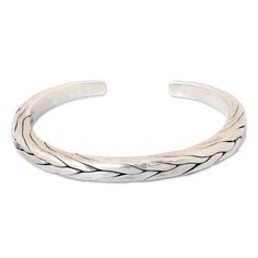 Men's Handcrafted Sterling Silver Cuff Bracelet - Hill Tribe Braid | NOVICA Sterling Silver Cuff Bracelet Men, Mens Silver Cuff Bracelet, Silver Braided Bracelet, Thai Design, Silver Chain For Men, Mens Braids, Silver Plated Bracelet, The Rainforest, Braided Leather Bracelet