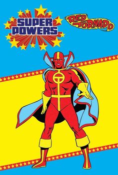 an image of a man in red and yellow with the words super powers on it