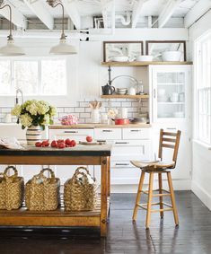 the kitchen is clean and ready to be used as a dining room or breakfast bar