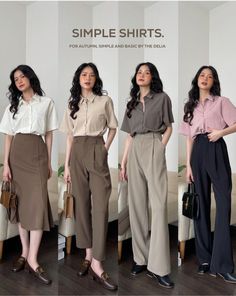 Formal Simple Outfit, Formal For Women Classy, Trousers Outfit For Women Casual, Ootd Kantor Casual, Aesthetic Office Outfits Women, Trousers Outfit Korean Style, Mix And Match Outfit, Korean Teacher Outfits, Elegant H&m Shirt For Work