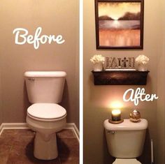 before and after pictures of a small bathroom