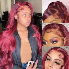 PRICES MAY VARY. 【High Quality Hair Material and Color】: Our 99j burgundy lace front wigs human hair made of 100% unprocessed Brazilian virgin hair.Body wave wig can be dyed, curled, straightened, styled as you like.This 99j burgundy body wave 13x4 lace front wigs cut from healthy young girl head directly, soft and healthy, silky and clean, healthy ends, no shedding, no tanglem, the color is between dark red and bright red, which is the real 99J burgundy wine red colored body wave human hair wig Wig Ideas, Lace Front Wigs Human Hair, Curly Lace Front Wigs, Red Wigs, Burgundy Hair, Wigs Human Hair, Colored Wigs, Straight Lace Front Wigs, Burgundy Lace