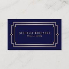 a blue business card with gold trimming