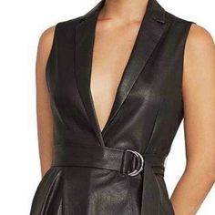 Almost New Retro Power Dressing Is Back, And Bcbgmaxazria's Structured Long Vest In Supple Faux Leather Bows To The Trend With A Notched Lapel, Wide Waist Belt. Imported Size S Slash Pockets Notch Collar; X-Button Closure At Front Lined Faux Leather Vest, Notched Collar, Long Vests, Power Dressing, Leather Bows, Waist Belt, Black Faux Leather, Vest Jacket, Jackets & Coats