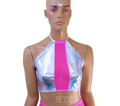 Neon Pink Opal Holographic Flash Bulb Holo UV Reactive Corset lacing adjustable size boho Rave Festival Halter Top - MTCoffinz This halter top is made with soft and stretchy checkerboard lycra and neon pink see through power mesh The top laces in the back with hand set industrial grommets. The whole thing is stretchy so you can move freely and comfortably. Safe for the washing machine and dryer. The standard size fits A-D sizing and the Full size will fit D-F. If you require a fuller bust or mos High Stretch Pink Crop Top For Summer, Stretch Halter Top For Music Festival, Stretch T-back Halter Top For Festival, Pink Stretch Halter Top For Festival, Stretch Pink Halter Top For Festivals, Fitted Rave Halter Top For Summer, Pink Stretch Halter Top With T-back, Pink Fitted Rave Crop Top, Fitted Pink Rave Crop Top