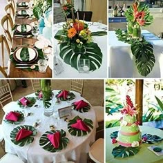 there are many different types of flowers on the table and in the vases at the tables