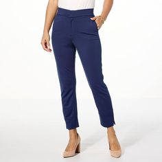 Colleen Lopez Perfect 10 Slim Leg Crop Ponte Pant  For classic style and a flattering silhouette, this ponte pant from Colleen Lopez has you covered. Comfort Stretch Blue Bottoms For Workwear, Classic Blue Pants, Chic Blue Stretch Dress Pants, Ponte Pant, Ireland Fashion, What A Girl Wants, Blue Crush, Perfect 10, Ponte Pants