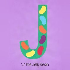 the letter j is for jelly bean on a purple background with polka dots and circles