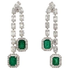 These exquisite earrings are handcrafted in 18-karat gold. It is set in 6.60 carats emerald and 4.10 carats of sparkling diamonds. Available in white, rose and yellow gold. FOLLOW MEGHNA JEWELS storefront to view the latest collection & exclusive pieces. Meghna Jewels is proudly rated as a Top Seller on 1stDibs with 5 star customer reviews. All items manufactured by us are handmade and can be customized or redesigned. Certificate available upon request. Composition Total Weight 15.63 gm 18k Whit Diamond Necklace Wedding, Kelly Rutherford, Expensive Jewelry, Stone Collection, Ear Rings, Pearl Set, Color Stone, Women Diamond, Emerald Jewelry