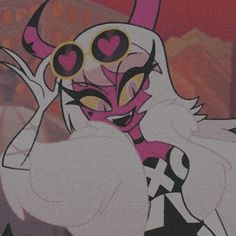 a cartoon character with heart shaped glasses on her face and hands in front of her face