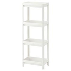 a white shelf with three shelves on each side