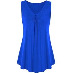 Solid Sleeveless Tank Top With Button Closure, Blue Sleeveless Tank Top With Button Closure, Sleeveless Blue Blouse With Buttons, Blue Sleeveless Buttoned Blouse, Loose Tank Top, Casual Blouses, Loose Tank, Loose Tank Tops, Casual Tanks