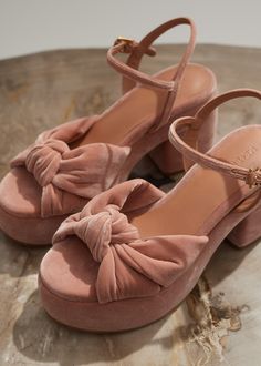 Ruched Velvet Knot Platform | ME+EM Velvet Sandals, Ankle Sleeve, Beautiful Heels, Footbed Sandals, Sandal Heels, Walk This Way, Fabric Tape, Platform Heel, Shoe Size Conversion