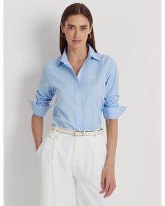 Made from a fabric that is specially treated to resist wrinkles, this shirt will retain its crisp look from the dryer all the way to your dinner reservation. First Coffee, Ralph Lauren Women, Lauren By Ralph Lauren, Swimwear Dress, Ralph Lauren Tops, Ralph Lauren Womens, Shirt Women, Lauren Ralph Lauren, Stretch Cotton