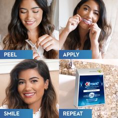 Want to your whiten teeth at home? Try Crest 3DWhitestrips Supreme Bright. This teeth whitening treatment provides professional-level whitening that removes over 20 years of stains, with a comfortable, no-slip whitening experience. The Advanced Seal Technology's no-slip grip means the strips stay put until you take them off, allowing you to talk and even drink water while whitening your teeth. Choose Crest 3DWhitestrips Supreme Bright from the #1 dentist-recommended at-home teeth whitening brand Crest Teeth Whitening Strips, Crest White Strips, Crest 3d White, Pasta Dental, Teeth Whitening Strips, White Smile, Whitening Kit, Teeth Whitening Kit, Whitening Toothpaste