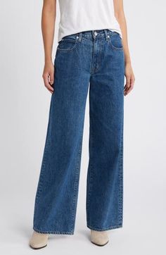 Relaxed yet dramatic, these high-waisted jeans with full-length wide legs are fashioned from stretch-enhanced Italian denim 31" inseam; 23" leg opening; 11 1/2" front rise; 16" back rise (size 29) Zip fly with button closure Five-pocket style 98% cotton, 2% elastane Machine wash, tumble dry Made in the USA of imported fabric Modern High-rise Denim Blue Flare Jeans, Modern High Rise Denim Blue Flare Jeans, Modern High-waisted Denim Flare Jeans, Modern High-waisted Rigid Denim Flare Jeans, Modern High Waist Medium Wash Flare Jeans, Modern High Waist Rigid Denim Flare Jeans, Modern Full Length Medium Wash Jeans, Modern Relaxed Fit High Rise Flare Jeans, Modern High Rise Relaxed Fit Flare Jeans