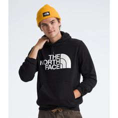 The North Face Men's Half Dome Logo Hoodie Pullover Sweatshirt, Black, Small Standard Fit Two-Piece Hood With A Drawcord For Adjustability Set-In Sleeves Kangaroo Hand Pocket Rib On Cuffs And Hem No-Hand, Water-Based, Screen-Printed Logo Graphic On Chest 69% Cotton 39% Polyester Tan Hoodie, North Face Pullover, North Face Sweatshirt, North Face Sweater, North Face Shirts, North Face Hoodie, Hoodies Men Pullover, Circular Design, Hoodie Pullover