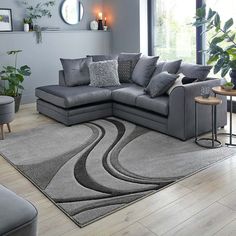 a living room filled with furniture and a large rug on top of a hard wood floor