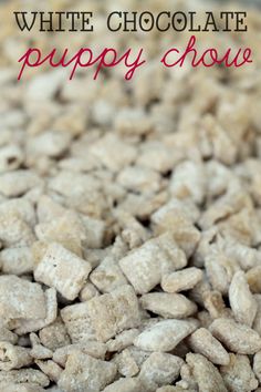 white chocolate puppy chow recipe in a bowl