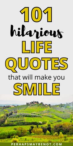 the words 1011 hilarious life quotes that will make you smile in black and yellow