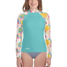 BEACH DAYS Youth Rash Guard Carribean Blue - PLAY SALTY Carribean Blue, Fun Beach, Blue Beach, Flowers Design, Beach Days, Rash Guard, The Sand, Beach Day, Flower Designs