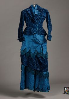 Blue Gowns, 1899 Fashion, 1880s Fashion, 1800s Fashion, Bustle Dress, Hoop Skirt, Victorian Clothing, Blue Gown, Ladies Dress