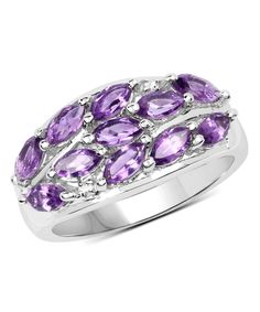 1.67ctw Natural Amethyst and Topaz Rhodium Plated 925 Sterling Silver Leaf Ring View 1 Silver Leaf Ring, Marquise Ring, Red Jewelry, Leaf Ring, Birthstone Gifts, February Birth Stone, Amethyst Gemstone, Silver Leaf, White Topaz