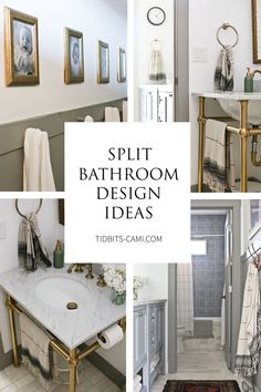 split bathroom design ideas with white and gold accents