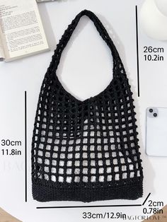 BagForLove - Versatile Retro Mesh Bag with Large Capacity, Ideal for Beach, Shopping, and Vacation Product Description Color Black Details Hollow Bag Size Medium Style Vacation Type Crochet Bags Pattern Type Plain Strap Type Top Handle Features Lightweight Closure Type No-closure Composition 100% Polyester Material Fabric Size Chart INCH CM Bag Length Bag Width Bag Height Handle Height 13 inch 0.8 inch 11.8 inch 10.2 inch Bag Length Bag Width Bag Height Handle Height 33 cm 2 cm 30 cm 26 cm Details Pictures Similar Products h2 { text-align: center; } /* æ¢è¡ */ li{ white-space: normal; word-break: break-all; word-wrap: break-word; } .red-box { width: 100%; display: flex; flex-direction: row; flex-wrap: wrap; justify-content: center; } .red-box > div { width: 190px; height: 250px; margin: Trendy Black Bag For Summer, Trendy Black Bags For Summer, Trendy Black Summer Bag, Summer Black Shoulder Bag With Adjustable Strap, Large Capacity Black Beach Bag For Summer, Black Tote Shoulder Bag For Summer, Black Shoulder Bag For Beach Season, Black Summer Tote Beach Bag, Black Tote Bag For Summer