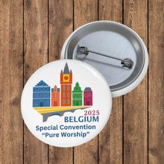 a button that says belgium special convention p - pure worship on the front and back