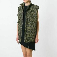 SAINT LAURENT  Army Sleeveless Military Parka in Khaki Leopard Printed Cotton  Size:  FR 36 / US 4 Sleeveless parka with epaulets, storm flap, drawstring waistband and front cargo pockets.  100% cotton Unlined Zip closure with button down storm flap Style ID 419920Y351K2840 Made in Italy Military Parka, Parka Vest, Drawstring Waistband, Vest Jacket, Printed Cotton, Parka, Leopard Print, Casual Dress, Saint Laurent