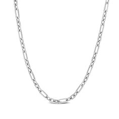 Dressed up or down, this figaro chain necklace in silver is a stylish and easy choice. Crafted in sterling silver This 3.0mm-wide figaro chain features single oval-shaped links alternating with trios of shorter links. Great for layering with shorter and longer necklaces to create your own style This 20.0-inch necklace secures with a lobster claw clasp. White Gold Figaro Link Chain Necklace, Sterling Silver Figaro Chain Necklace With Rectangular Links, Classic Sterling Silver Figaro Chain Necklace, Silver Figaro Chain Link Necklace, Silver Figaro Link Chain Necklace, Silver Figaro Chain Necklace With Oval Links, Sterling Silver Figaro Chain Necklace With Oval Links, Classic Silver Figaro Chain Necklace, Figaro Chain Necklace