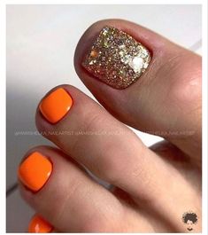 Orange Toenails, Glitter Toe Nails